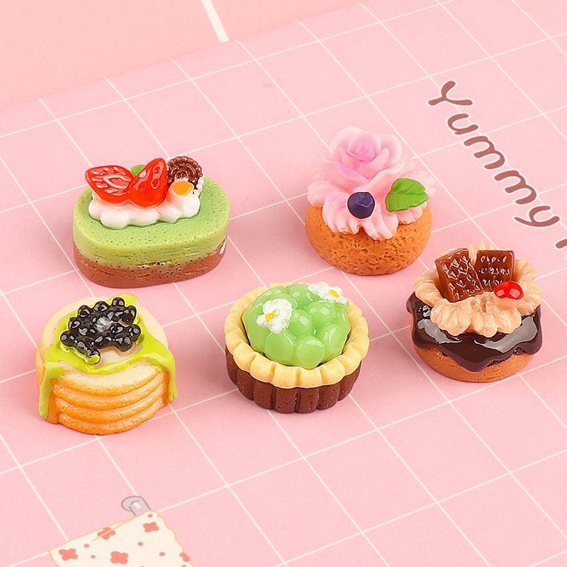 Jewelry Making Desk - 5pcs Cute Mini Fruit Cake Resin