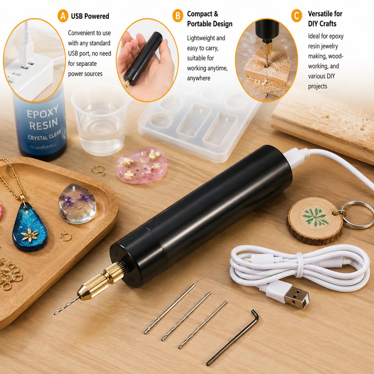 Jewelry Making Kit Professional - Mini Electric Drill USB Powered Handheld