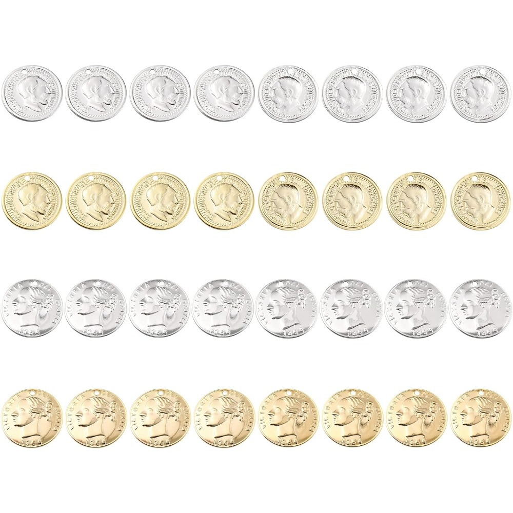 Jewelry Making Victoria - 32Pcs 2 Styles Coin Charms 24K