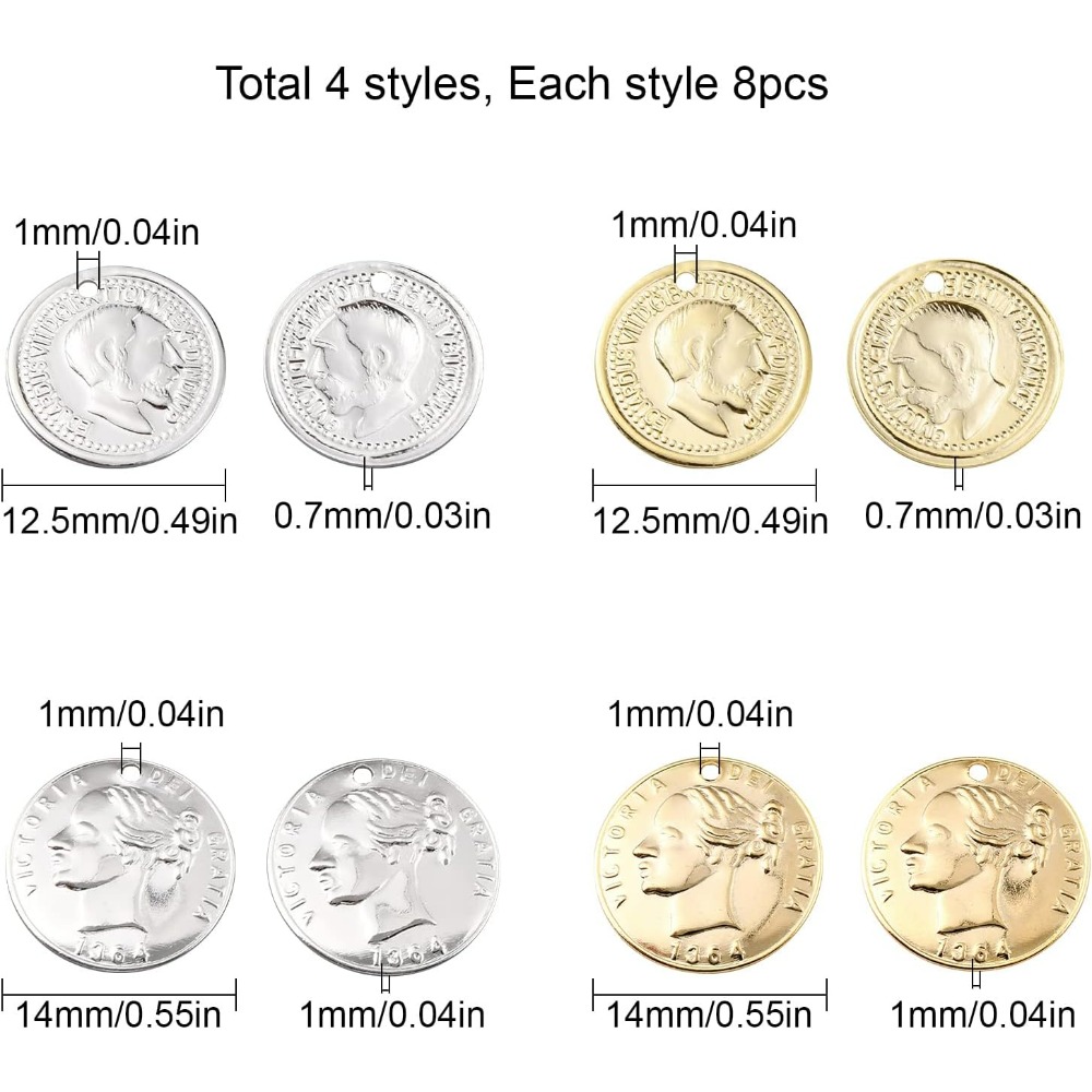32Pcs 2 Styles Coin Charms 24K - đánh giá và giá Jewelry Making Victoria